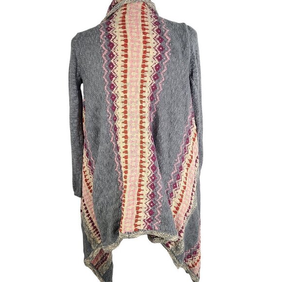 Mossimo Gray Nordic Striped Knitted Open Front Drape Cardigan - Picture 4 of 5